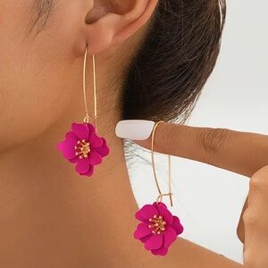 Elegant Floral Gold and Pink Hoop Earrings